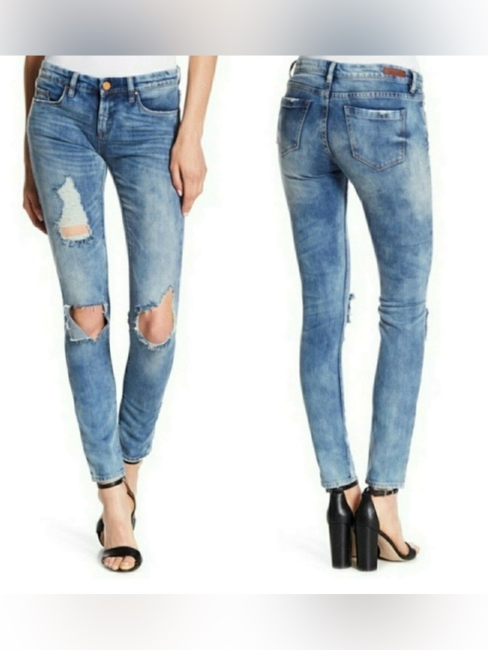 NWT Blank NYC Skinny Classique Mid-Rise Distressed Acid Wash Denim Jeans Size 27